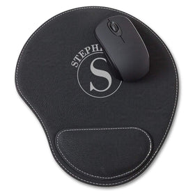 Black Faux Leather Personalized Mouse Pad
