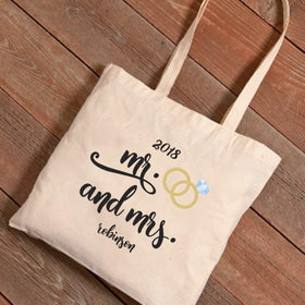 Personalized Mr. & Mrs. Wedding Rings Canvas Tote