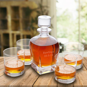 Personalized Antique 24 oz. Whiskey Decanter - Set of 4 Lowball Glasses