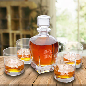 Personalized Antique 24 oz. Whiskey Decanter - Set of 4 Lowball Glasses