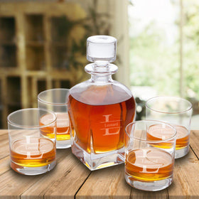 Personalized Antique 24 oz. Whiskey Decanter - Set of 4 Lowball Glasses