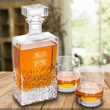 Personalized Kinsale Rectangular 24 oz. Whiskey Decanter - Set of 2 Lowball Glasses
