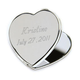 Personalized Compact Mirror - Heart - Silver Plated - Gifts for Her
