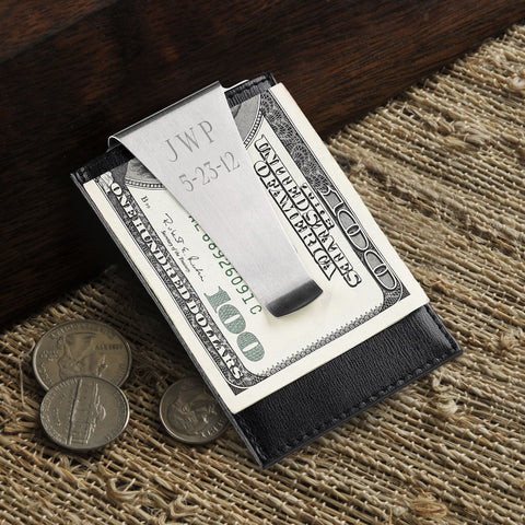 Personalized Wallet - Money Clip - Leather - Credit Card Holder