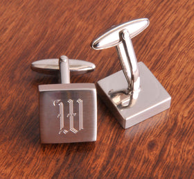 Personalized Cufflinks - Silver - Square - Monogram - Groomsmen Gifts