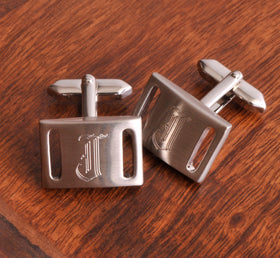 Personalized Cufflinks - Marlon - Brushed Silver - Groomsmen Gifts