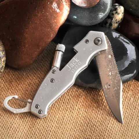 Personalized Pocket Knife - Lock Back - Flashlight Combo - Steel