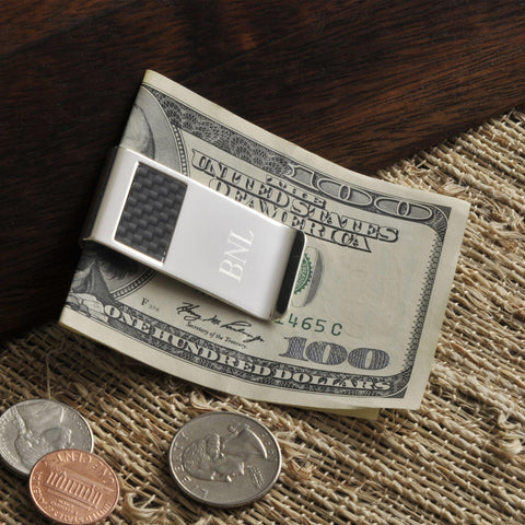 Personalized Money Clip - Carbon Fiber - Silver Plated