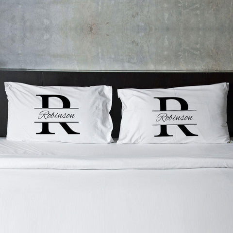 Personalized Stamped Design Couples Pillow Case Set