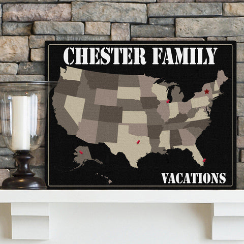 Personalized Family Signs - Travel Map - Canvas Sign