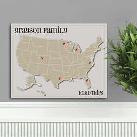 Personalized Family Travel Map Canvas Sign - Heart at Home