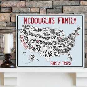 Personalized Family Signs - Travel Map - Canvas Sign