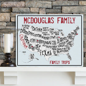 Personalized Family Travel Map Canvas Sign - Sea to Shining Sea