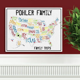 Personalized Family Signs - Travel Map - Canvas Sign