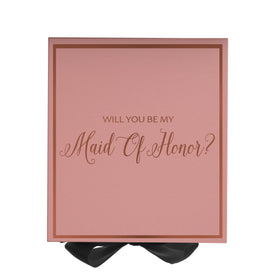 Will You Be My maid of honor? Proposal Box Pink w/ Black Bow -  Border