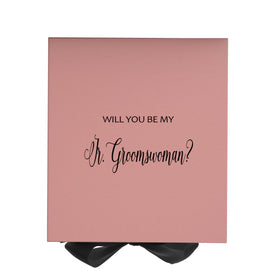 Will You Be My Jr Groomswoman? Proposal Box Pink w/ Black Bow - No Border