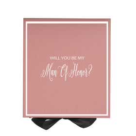 Will You Be My Man of Honor? Proposal Box Pink w/ Black Bow -  Border