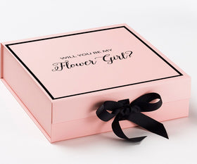 Will You Be My Flower Girl? Proposal Box Pink w/ Black Bow -  Border