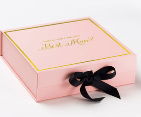 Will You Be My Best man? Proposal Box Pink w/ Black Bow -  Border