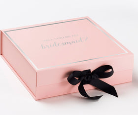 Will You Be My bridesmaid? Proposal Box Pink w/ Black Bow -  Border