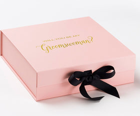 Will You Be My groomswoman? Proposal Box Pink w/ Black Bow - No Border