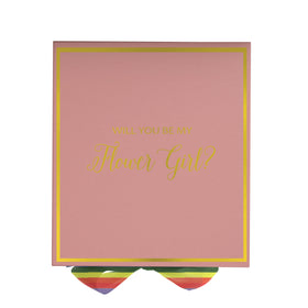 Will You Be My Flower Girl? Proposal Box pink -  Border - Rainbow Ribbon