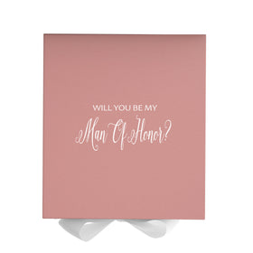 Will You Be My Man of Honor? Proposal Box Pink w/ White Bow - No Border