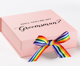Will You Be My groomsman? Proposal Box pink - No Border - Rainbow Ribbon