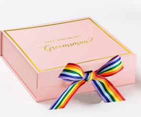 Will You Be My groomsman? Proposal Box pink -  Border - Rainbow Ribbon