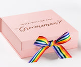 Will You Be My groomsman? Proposal Box pink - No Border - Rainbow Ribbon