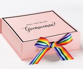 Will You Be My groomswoman? Proposal Box pink -  Border - Rainbow Ribbon