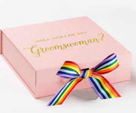 Will You Be My groomswoman? Proposal Box pink - No Border - Rainbow Ribbon