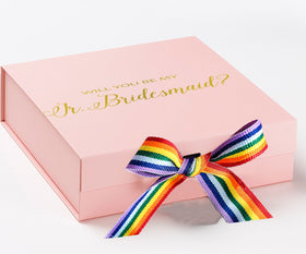 Will You Be My Jr Bridesmaid? Proposal Box pink - No Border - Rainbow Ribbon