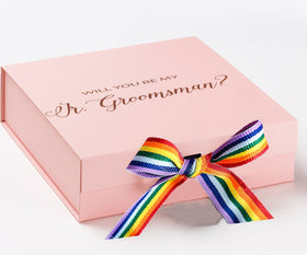 Will You Be My jr groomsman? Proposal Box pink - No Border - Rainbow Ribbon