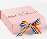 Will You Be My maid of honor? Proposal Box pink - No Border - Rainbow Ribbon