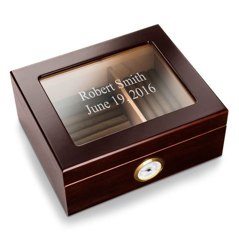 Personalized Mahogany Glass Top Humidor