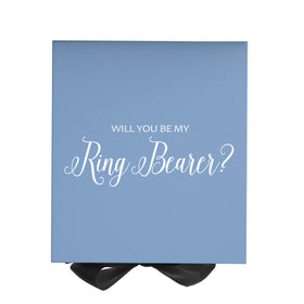 Will You Be My Ring Bearer? Proposal Box Light Blue w/ Black Bow- No Border