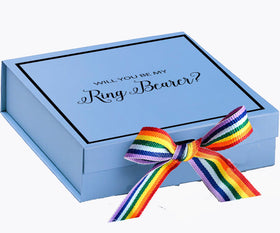 Will You Be My Ring Bearer? Proposal Box light blue -  Border - Rainbow Ribbon