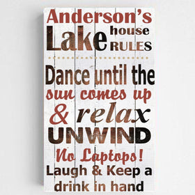 Personalized Lake House Rules Canvas Sign