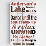 Personalized Lake House Rules Canvas Sign