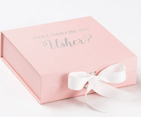 Will You Be My Usher? Proposal Box Pink w/ White Bow - No Border