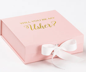 Will You Be My Usher? Proposal Box Pink w/ White Bow - No Border