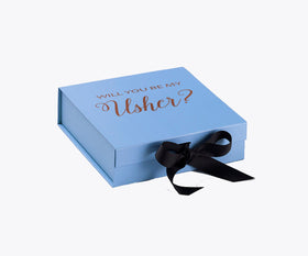 Will You Be My Usher? Proposal Box Light Blue w/ Black Bow- No Border