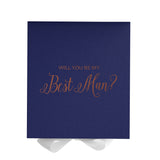 Will You Be My Best man? Proposal Box Navy w/ White Bow - No Border