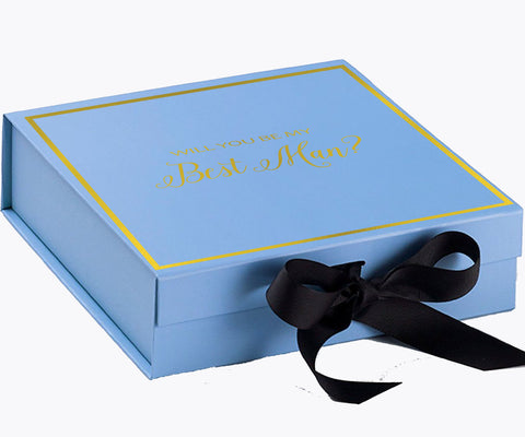 Will You Be My Best man? Proposal Box Light Blue w/ Black Bow-  Border