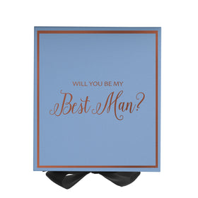 Will You Be My Best man? Proposal Box Light Blue w/ Black Bow-  Border