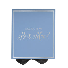 Will You Be My Best man? Proposal Box Light Blue w/ Black Bow-  Border