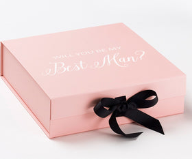 Will You Be My Best man? Proposal Box Pink w/ Black Bow - No Border