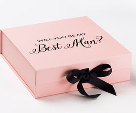 Will You Be My Best man? Proposal Box Pink w/ Black Bow - No Border