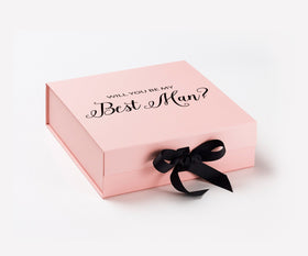 Will You Be My Best man? Proposal Box Pink w/ Black Bow - No Border